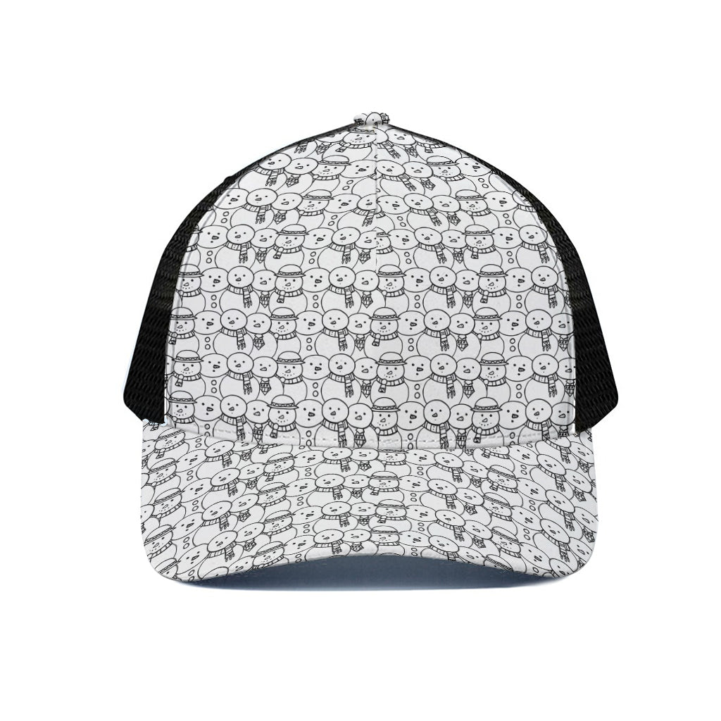 Black And White Snowman Pattern Print Black Mesh Trucker Cap