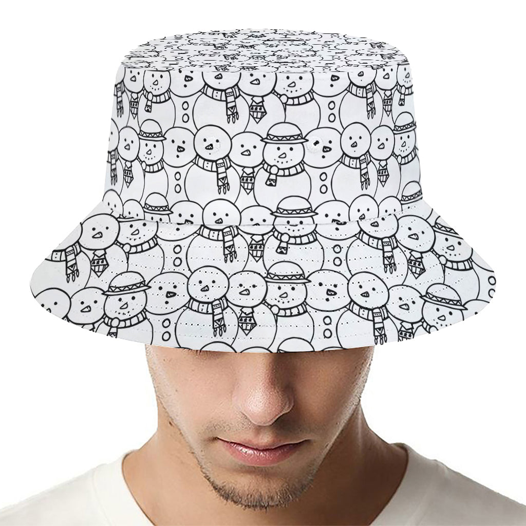 Black And White Snowman Pattern Print Bucket Hat