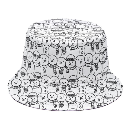 Black And White Snowman Pattern Print Bucket Hat