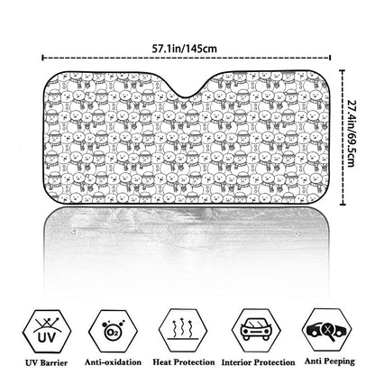 Black And White Snowman Pattern Print Car Windshield Sun Shade