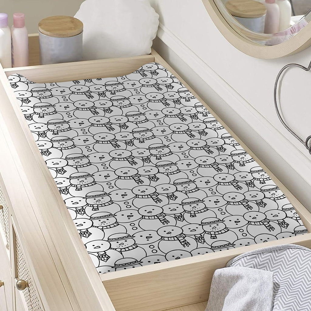 Black And White Snowman Pattern Print Changing Pad Cover