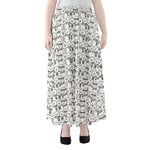 Black And White Snowman Pattern Print Chiffon Maxi Skirt