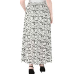 Black And White Snowman Pattern Print Chiffon Maxi Skirt