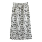Black And White Snowman Pattern Print Cotton Front Slit Maxi Skirt