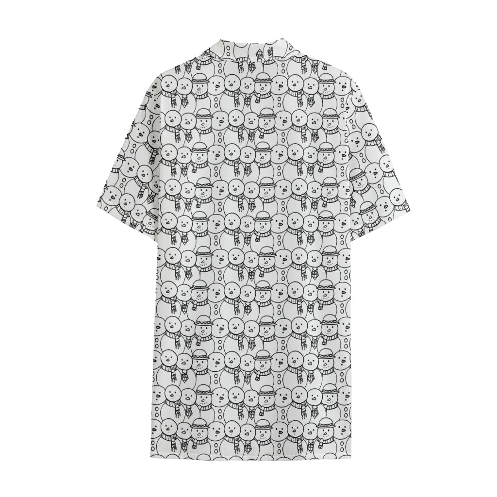Black And White Snowman Pattern Print Cotton Hawaiian Shirt