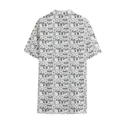 Black And White Snowman Pattern Print Cotton Hawaiian Shirt