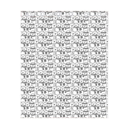 Black And White Snowman Pattern Print Curtain