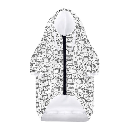 Black And White Snowman Pattern Print Dog Zip Up Hoodie