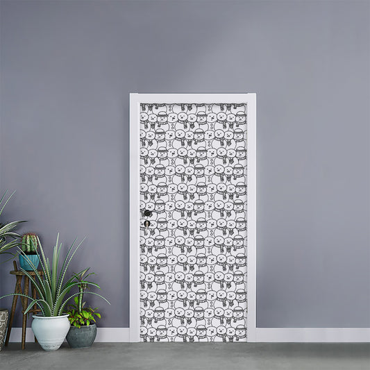 Black And White Snowman Pattern Print Door Sticker