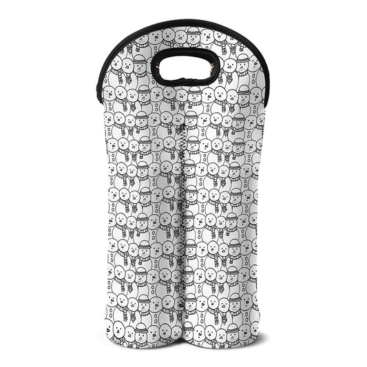 Black And White Snowman Pattern Print Double Neoprene Wine Tote