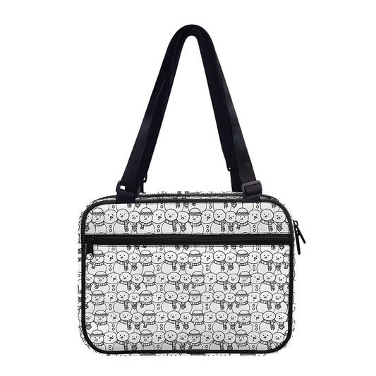 Black And White Snowman Pattern Print Double Strap Bible Bag