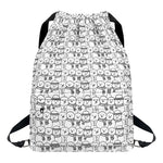 Black And White Snowman Pattern Print Drawstring Backpack