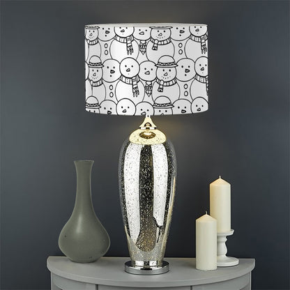 Black And White Snowman Pattern Print Drum Lamp Shade