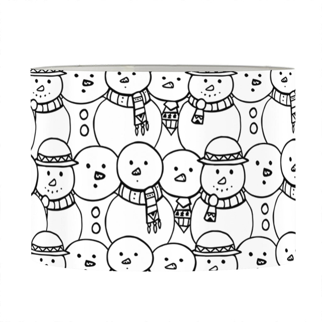 Black And White Snowman Pattern Print Drum Lamp Shade