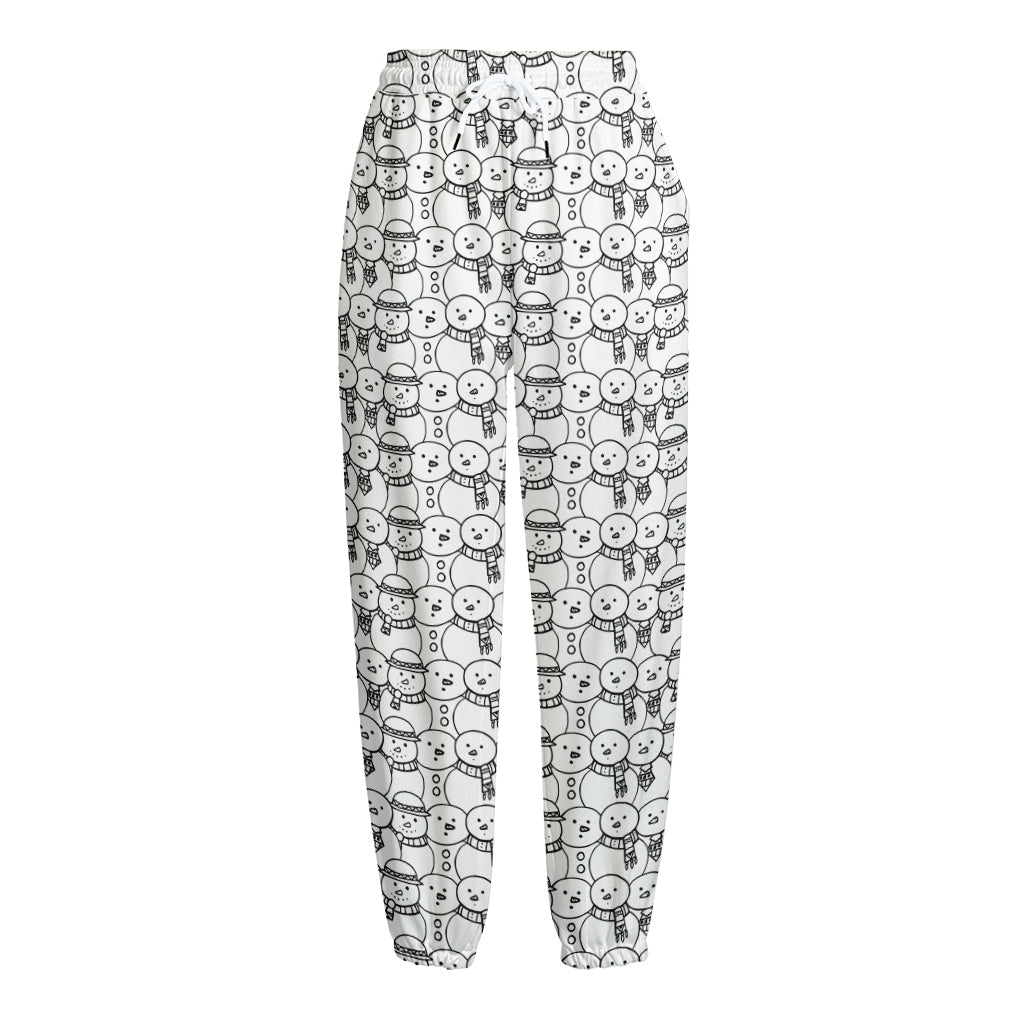 Black And White Snowman Pattern Print Fleece Lined Knit Pants