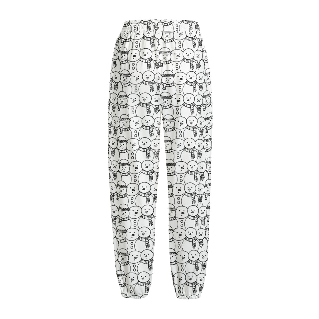 Black And White Snowman Pattern Print Fleece Lined Knit Pants