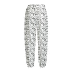 Black And White Snowman Pattern Print Fleece Lined Knit Pants