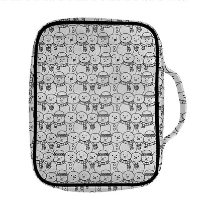 Black And White Snowman Pattern Print Front Pocket Bible Bag