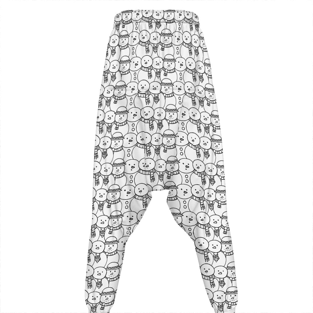 Black And White Snowman Pattern Print Hammer Pants
