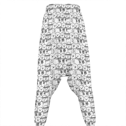 Black And White Snowman Pattern Print Hammer Pants