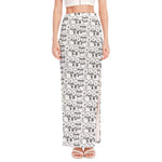 Black And White Snowman Pattern Print High Slit Maxi Skirt