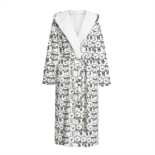 Black And White Snowman Pattern Print Hooded Bathrobe