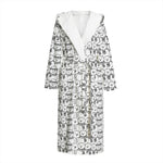 Black And White Snowman Pattern Print Hooded Bathrobe
