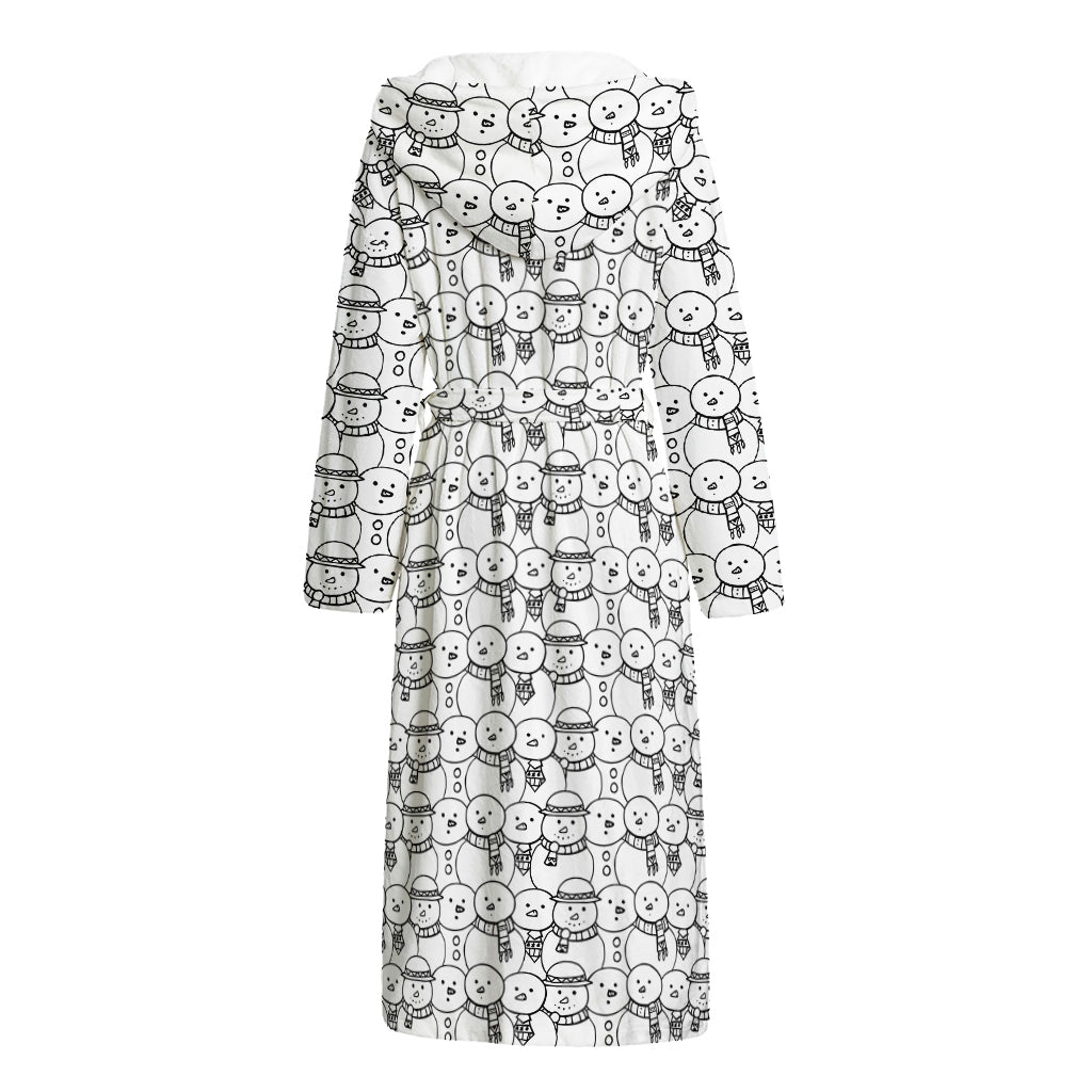 Black And White Snowman Pattern Print Hooded Bathrobe