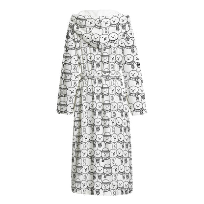 Black And White Snowman Pattern Print Hooded Bathrobe