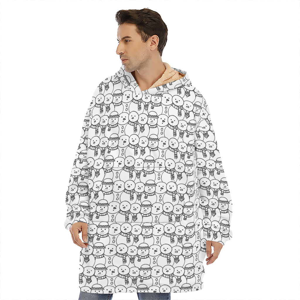 Black And White Snowman Pattern Print Hoodie Blanket
