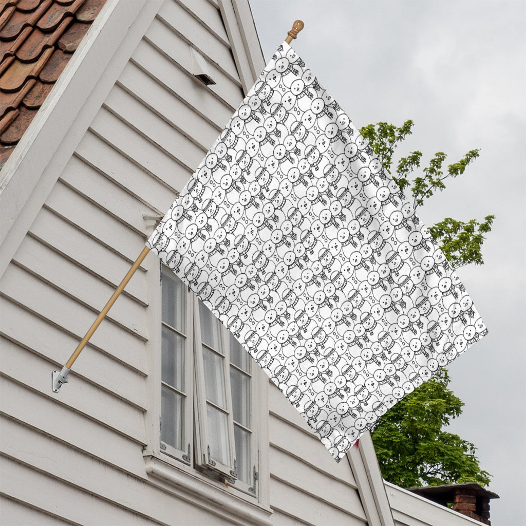 Black And White Snowman Pattern Print House Flag