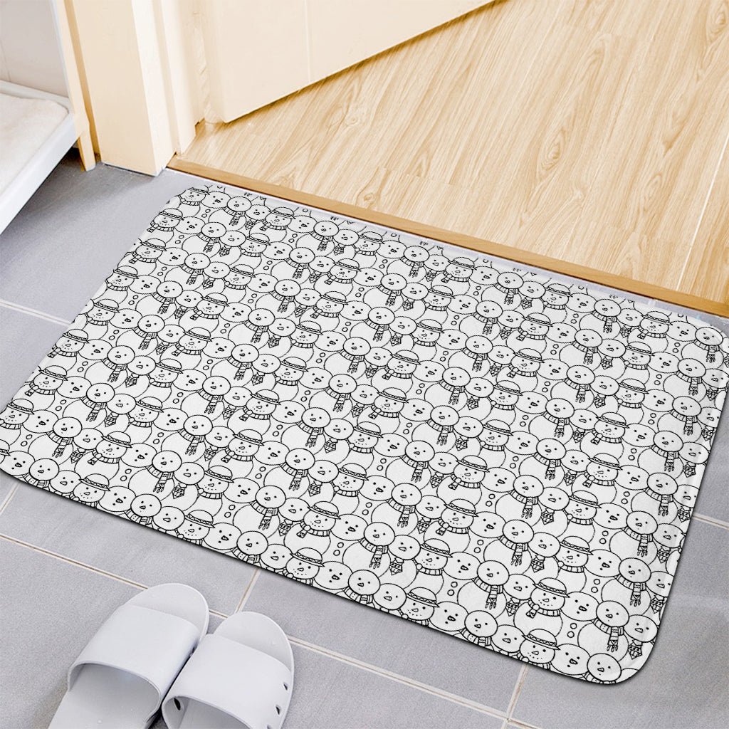 Black And White Snowman Pattern Print Indoor Door Mat