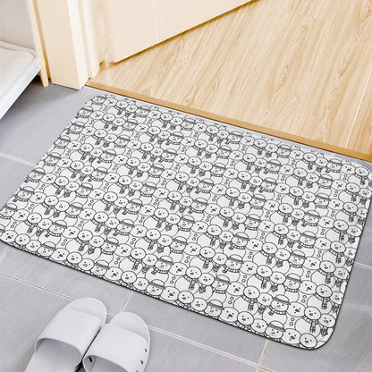 Black And White Snowman Pattern Print Indoor Door Mat
