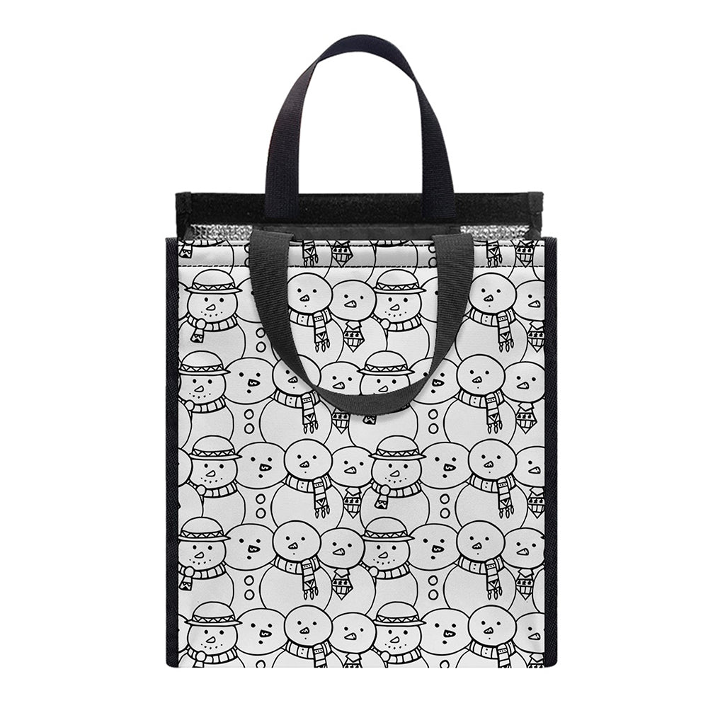 Black And White Snowman Pattern Print Insulated Lunch Tote