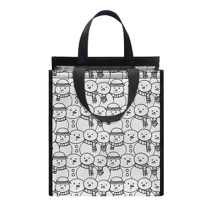 Black And White Snowman Pattern Print Insulated Lunch Tote