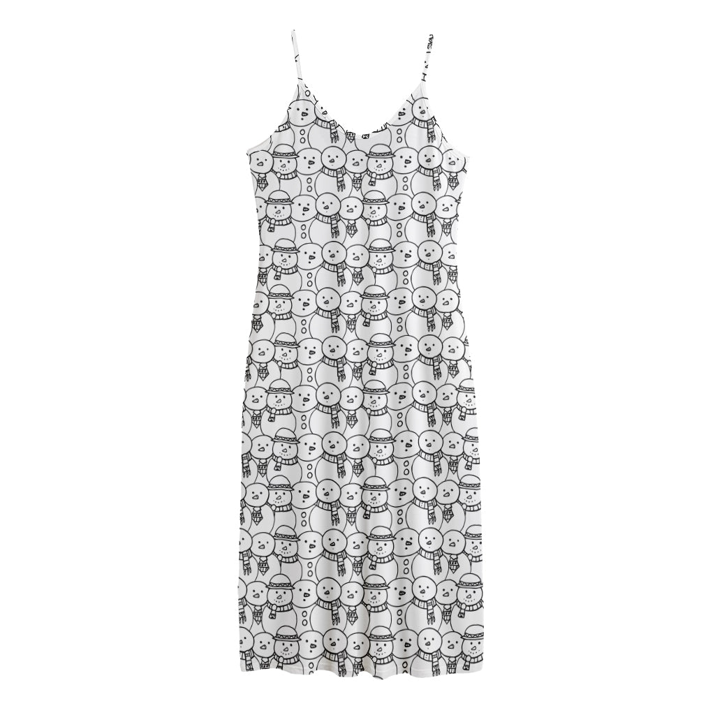 Black And White Snowman Pattern Print Jersey Midi Cami Dress