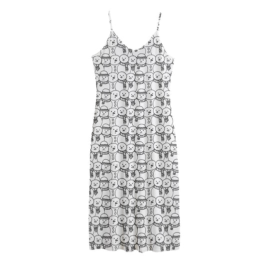 Black And White Snowman Pattern Print Jersey Midi Cami Dress