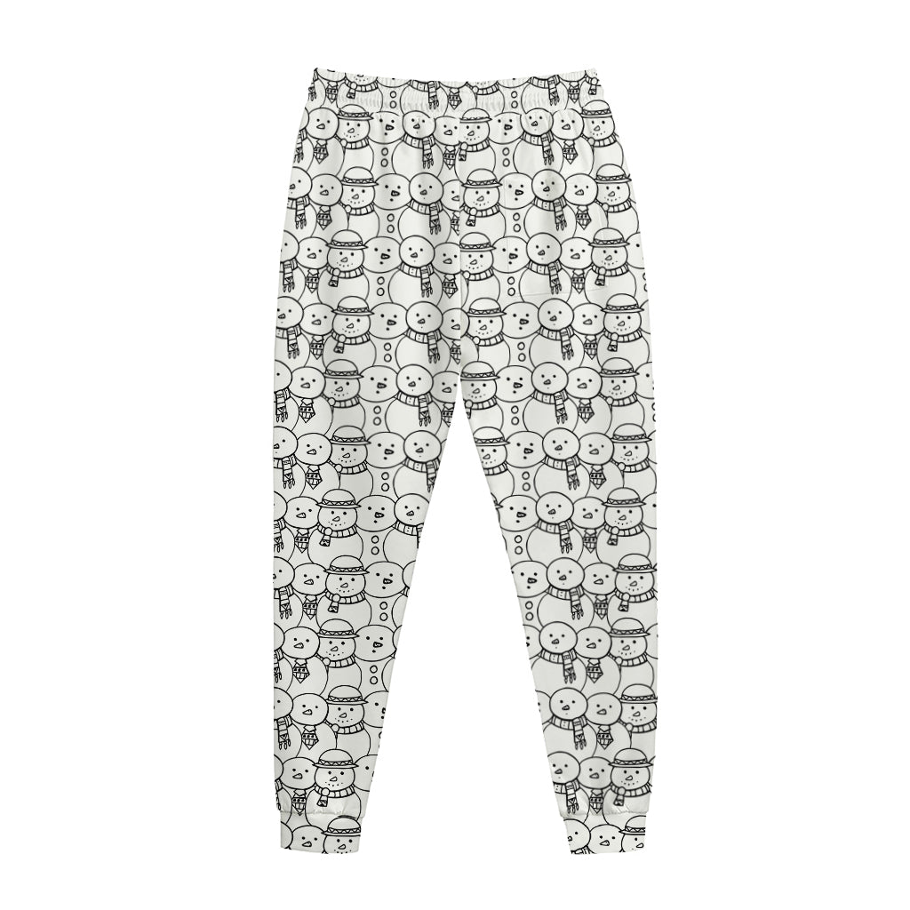 Black And White Snowman Pattern Print Jogger Pants