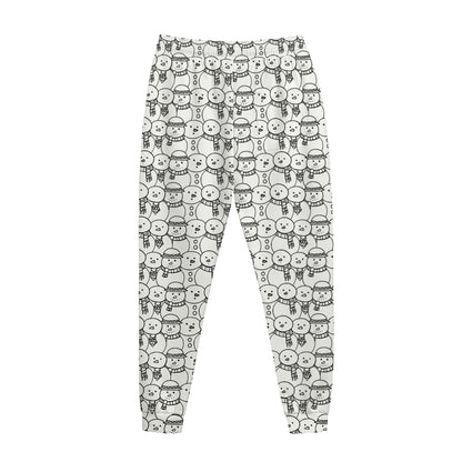 Black And White Snowman Pattern Print Jogger Pants