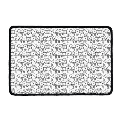 Black And White Snowman Pattern Print Kitchen Mat