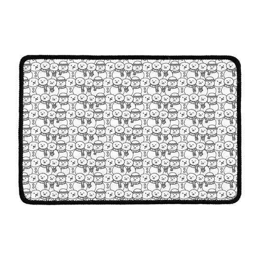 Black And White Snowman Pattern Print Kitchen Mat