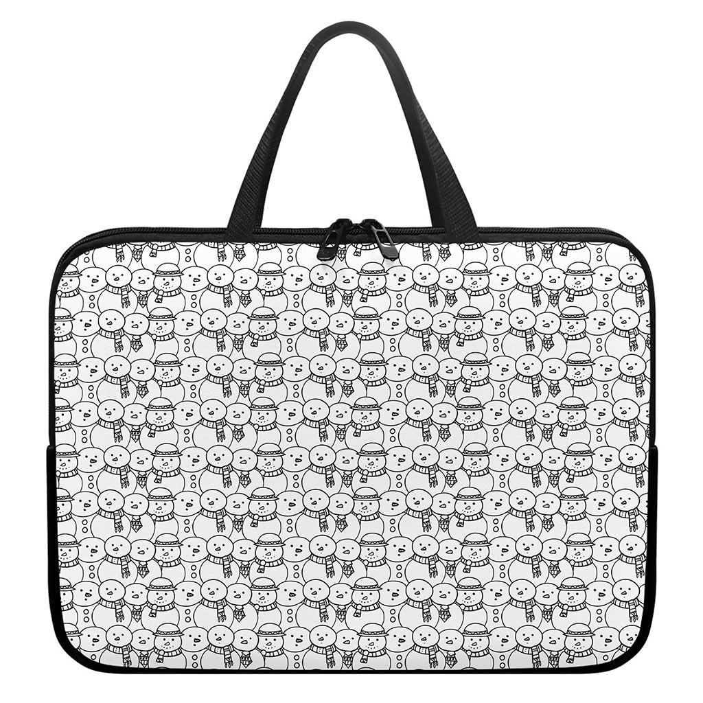 Black And White Snowman Pattern Print Laptop Sleeve With Handle