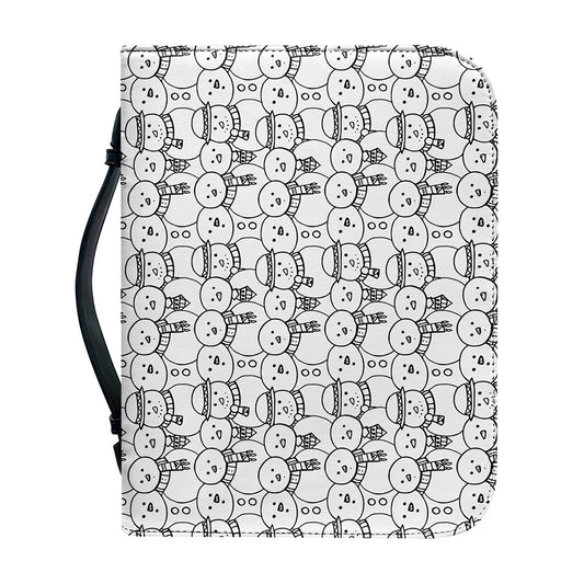Black And White Snowman Pattern Print Leather Bible Cover