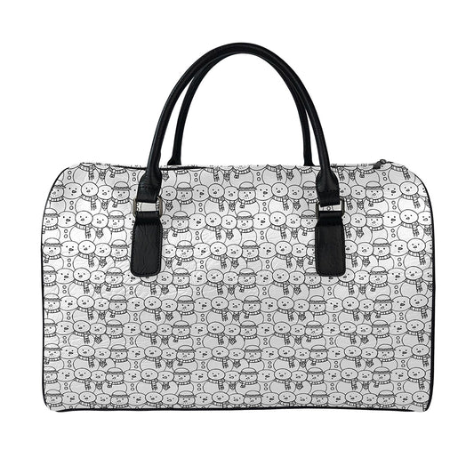Black And White Snowman Pattern Print Leather Duffle Bag