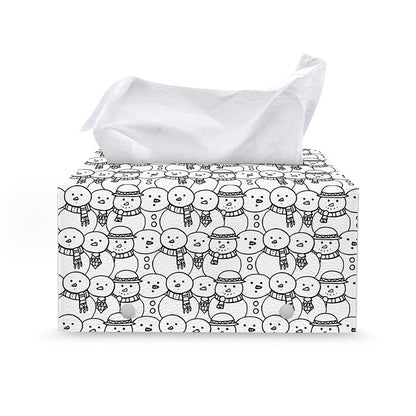 Black And White Snowman Pattern Print Leather Tissue Box Cover