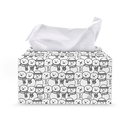 Black And White Snowman Pattern Print Leather Tissue Box Cover