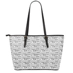 Black And White Snowman Pattern Print Leather Tote Bag
