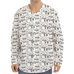Black And White Snowman Pattern Print Long Sleeve Baseball Jersey