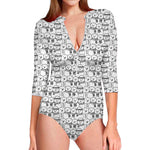 Black And White Snowman Pattern Print Long Sleeve Swimsuit