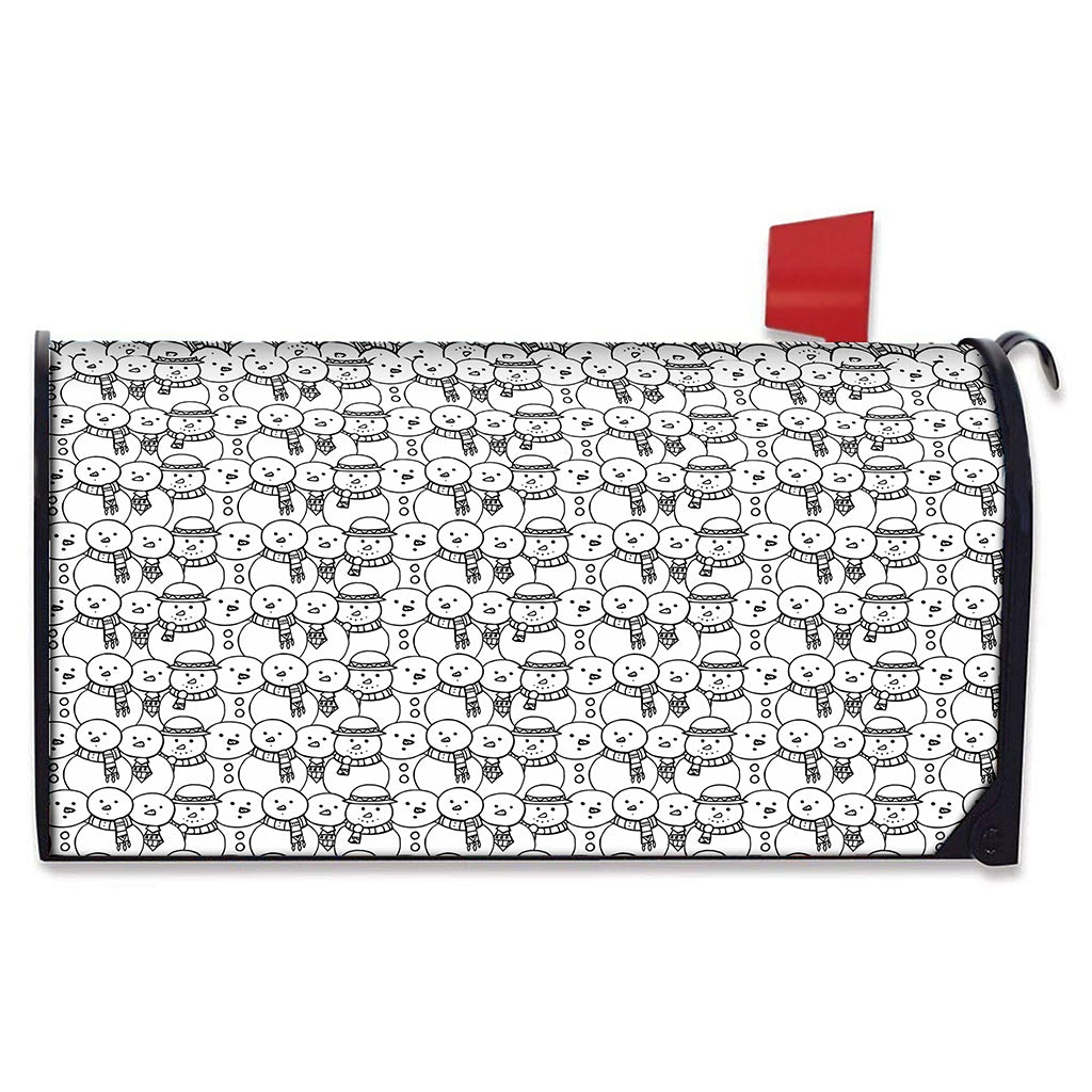 Black And White Snowman Pattern Print Mailbox Cover